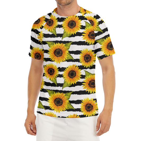 Sunflower Striped Pattern Print Men's Short Sleeve Rash Guard