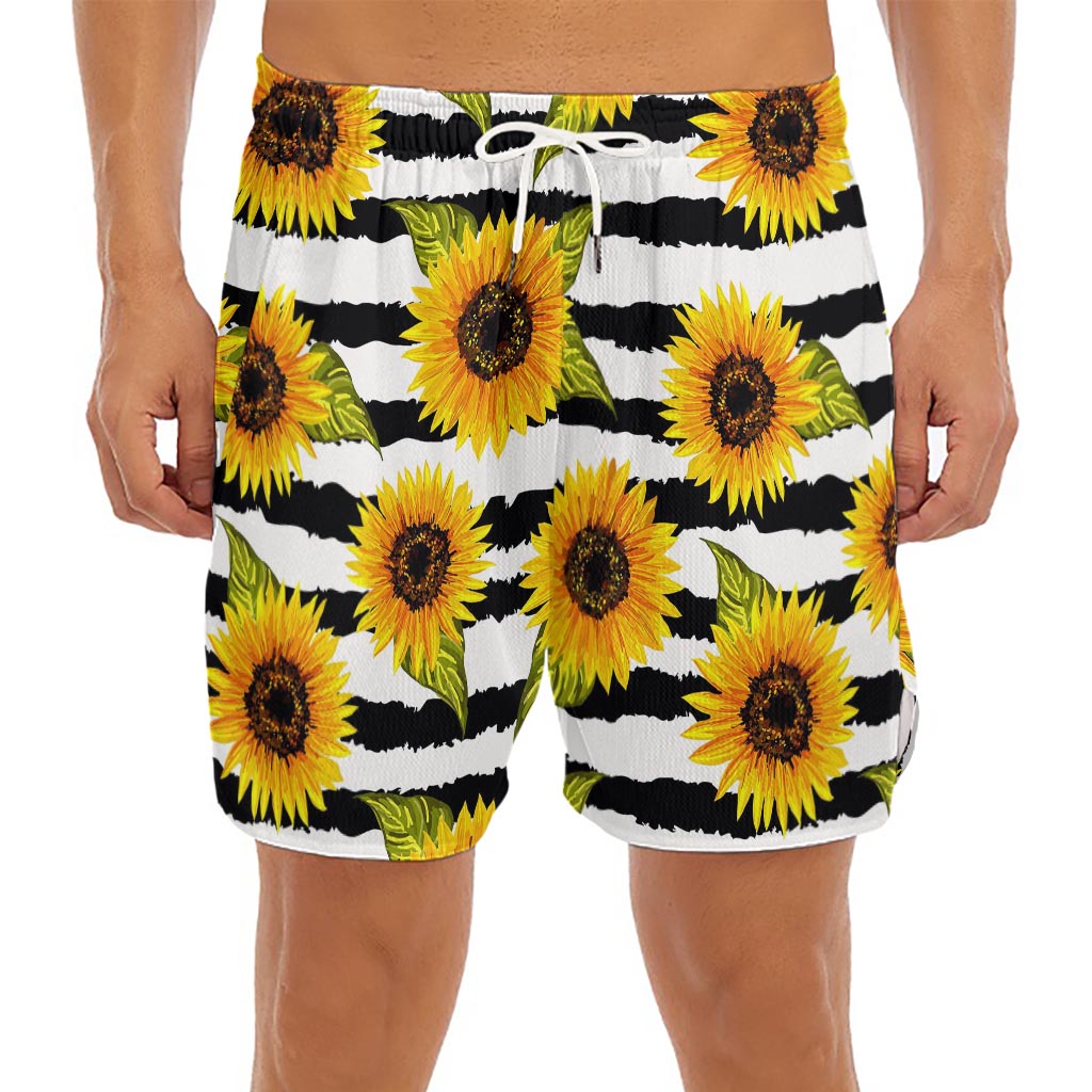 Sunflower Striped Pattern Print Men's Split Running Shorts