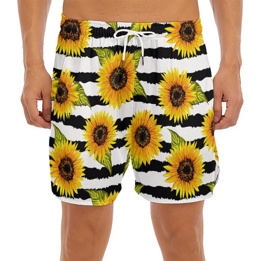 Sunflower Striped Pattern Print Men's Split Running Shorts