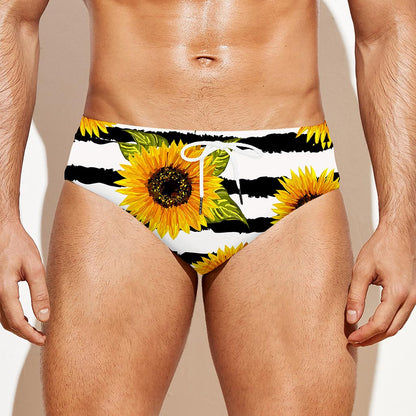 Sunflower Striped Pattern Print Men's Swim Briefs