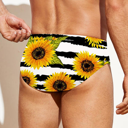 Sunflower Striped Pattern Print Men's Swim Briefs