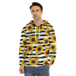 Sunflower Striped Pattern Print Men's Velvet Pullover Hoodie