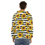 Sunflower Striped Pattern Print Men's Velvet Pullover Hoodie