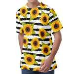 Sunflower Striped Pattern Print Men's Velvet T-Shirt