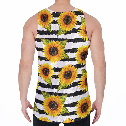 Sunflower Striped Pattern Print Men's Velvet Tank Top