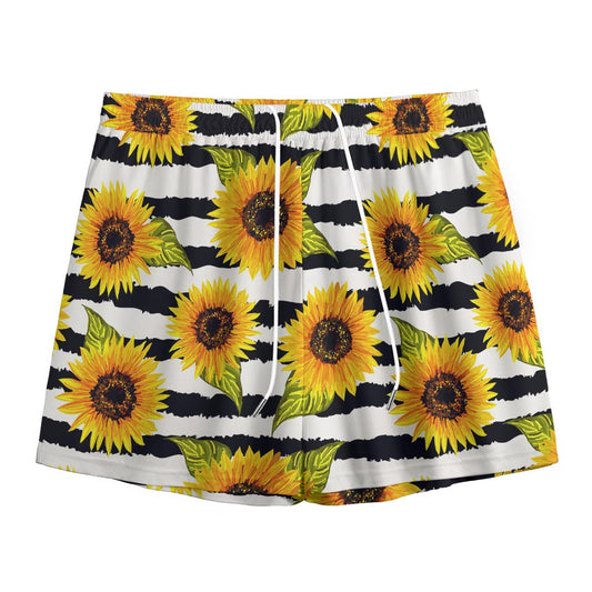 Sunflower Striped Pattern Print Mesh Shorts