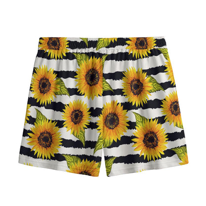 Sunflower Striped Pattern Print Mesh Shorts