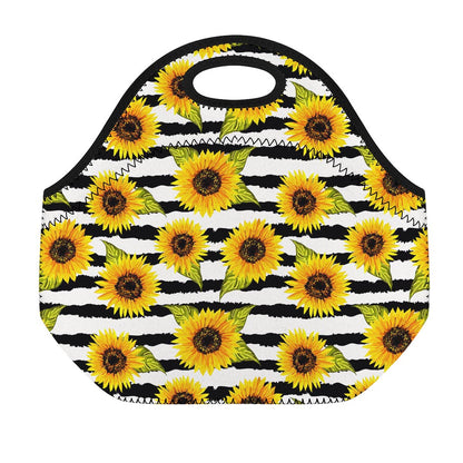 Sunflower Striped Pattern Print Neoprene Lunch Bag