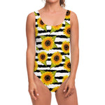 Sunflower Striped Pattern Print One Piece Swimsuit
