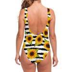 Sunflower Striped Pattern Print One Piece Swimsuit