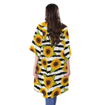 Sunflower Striped Pattern Print Open Front Beach Cover Up