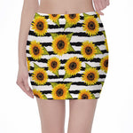 Sunflower Striped Pattern Print Pencil Mini Skirt