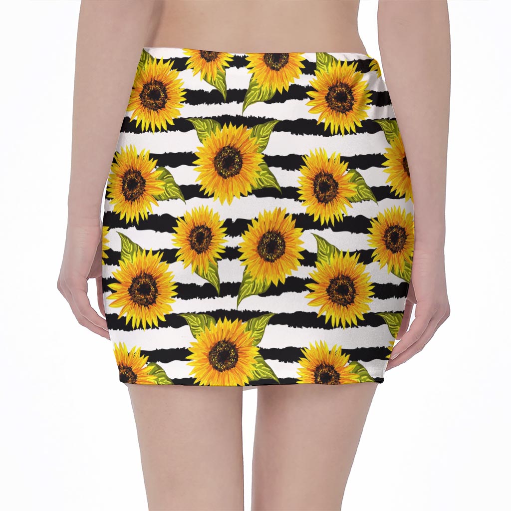 Sunflower Striped Pattern Print Pencil Mini Skirt