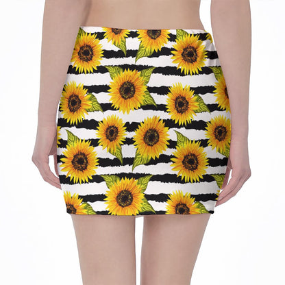 Sunflower Striped Pattern Print Pencil Mini Skirt