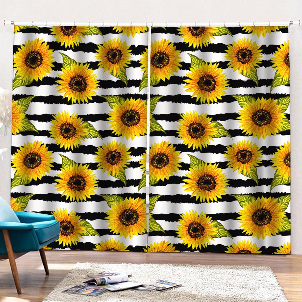 Sunflower Striped Pattern Print Pencil Pleat Curtains
