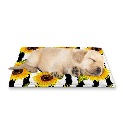 Sunflower Striped Pattern Print Pet Cooling Mat Cover