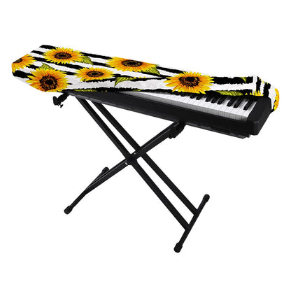 Sunflower Striped Pattern Print Piano Keyboard Cover