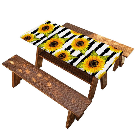 Sunflower Striped Pattern Print Picnic Table Cover