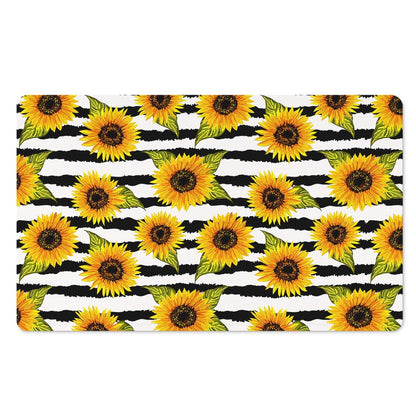 Sunflower Striped Pattern Print Polyester Doormat