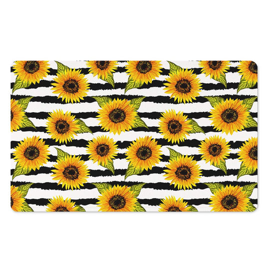 Sunflower Striped Pattern Print Polyester Doormat