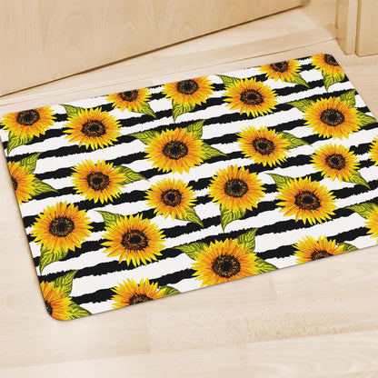 Sunflower Striped Pattern Print Polyester Doormat