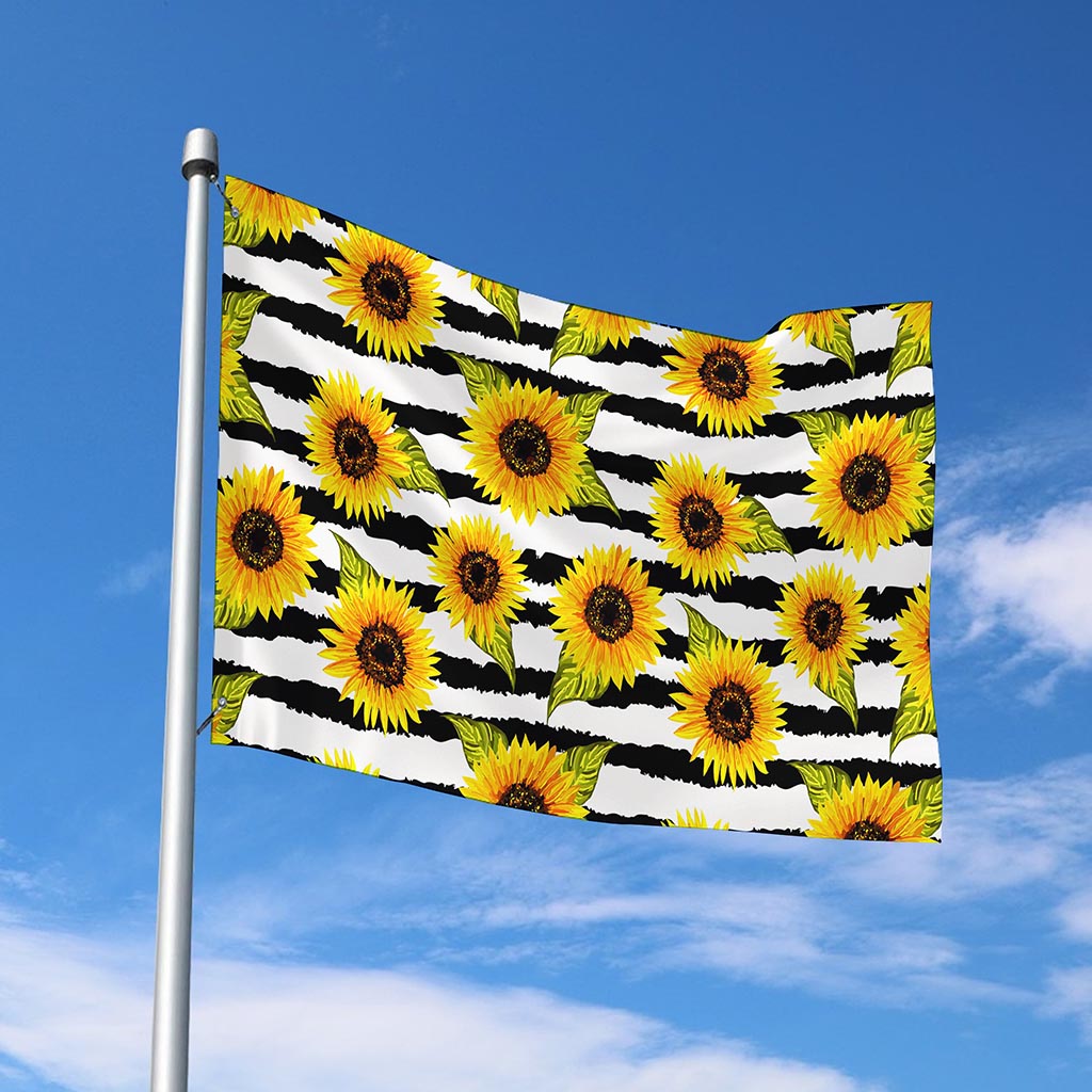 Sunflower Striped Pattern Print Polyester Flag