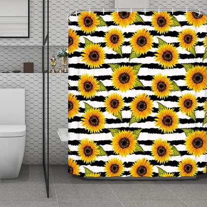 Sunflower Striped Pattern Print Polyester Shower Curtain
