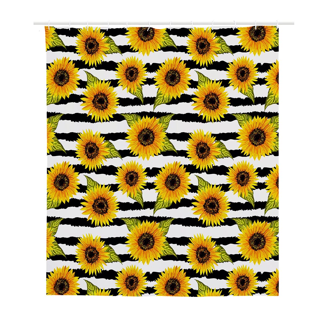 Sunflower Striped Pattern Print Polyester Shower Curtain
