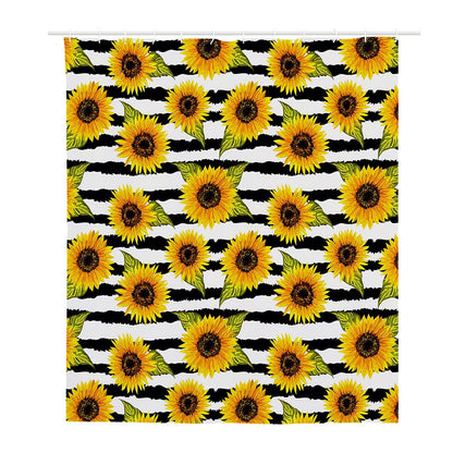 Sunflower Striped Pattern Print Polyester Shower Curtain