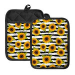 Sunflower Striped Pattern Print Pot Holders With Pocket