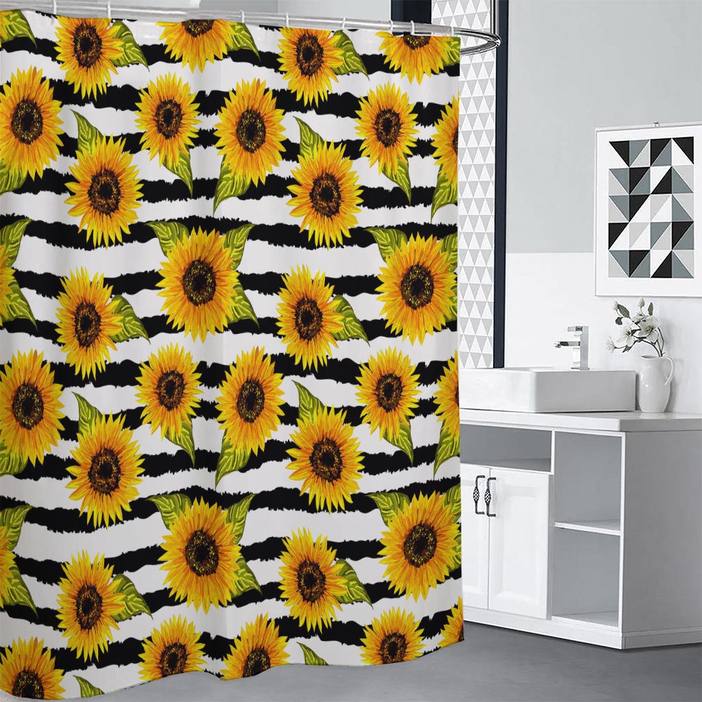 Sunflower Striped Pattern Print Premium Shower Curtain