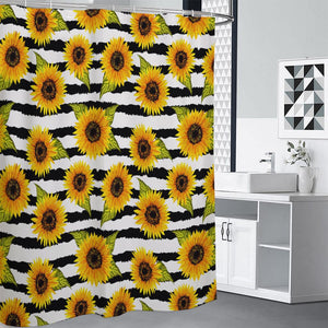 Sunflower Striped Pattern Print Premium Shower Curtain