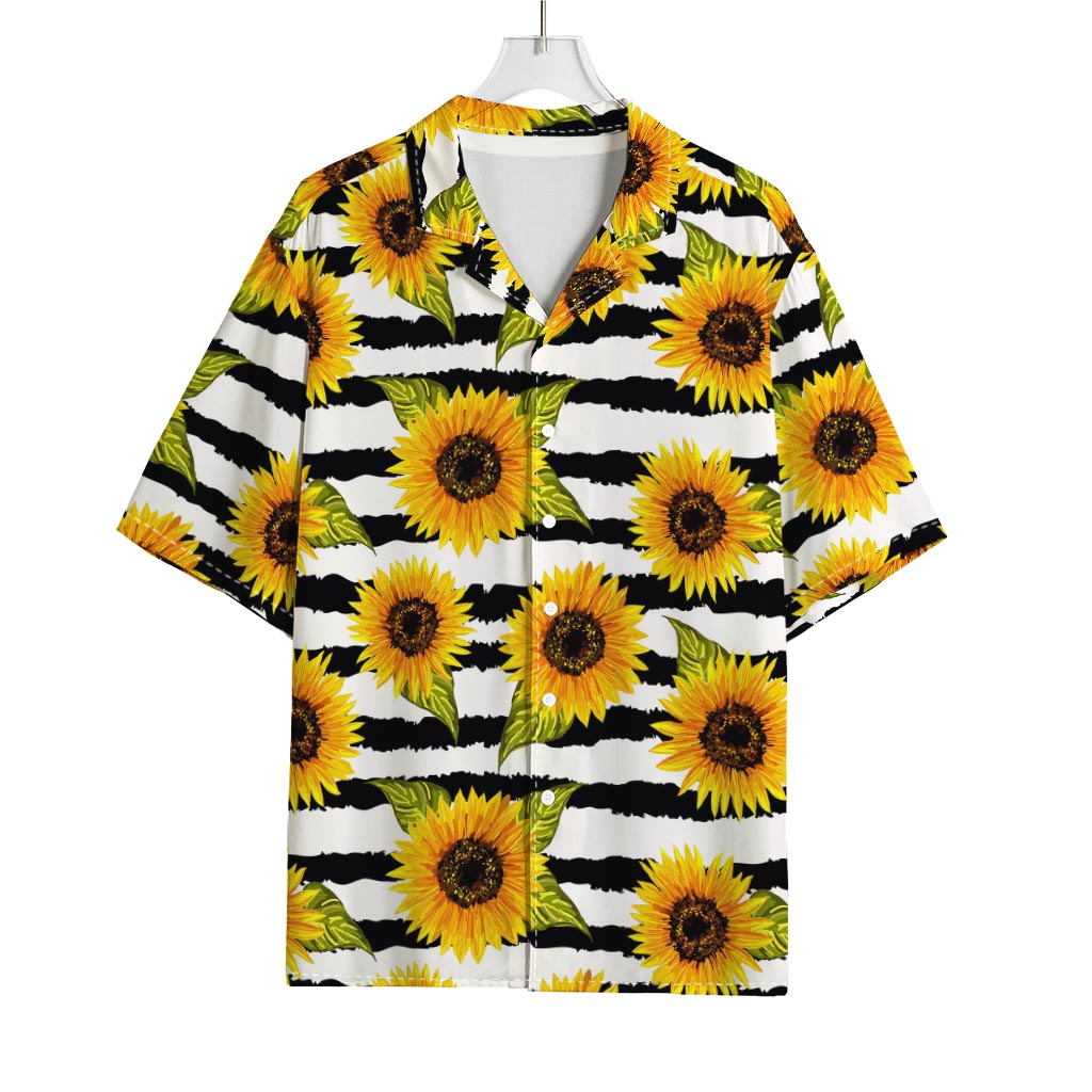 Sunflower Striped Pattern Print Rayon Hawaiian Shirt