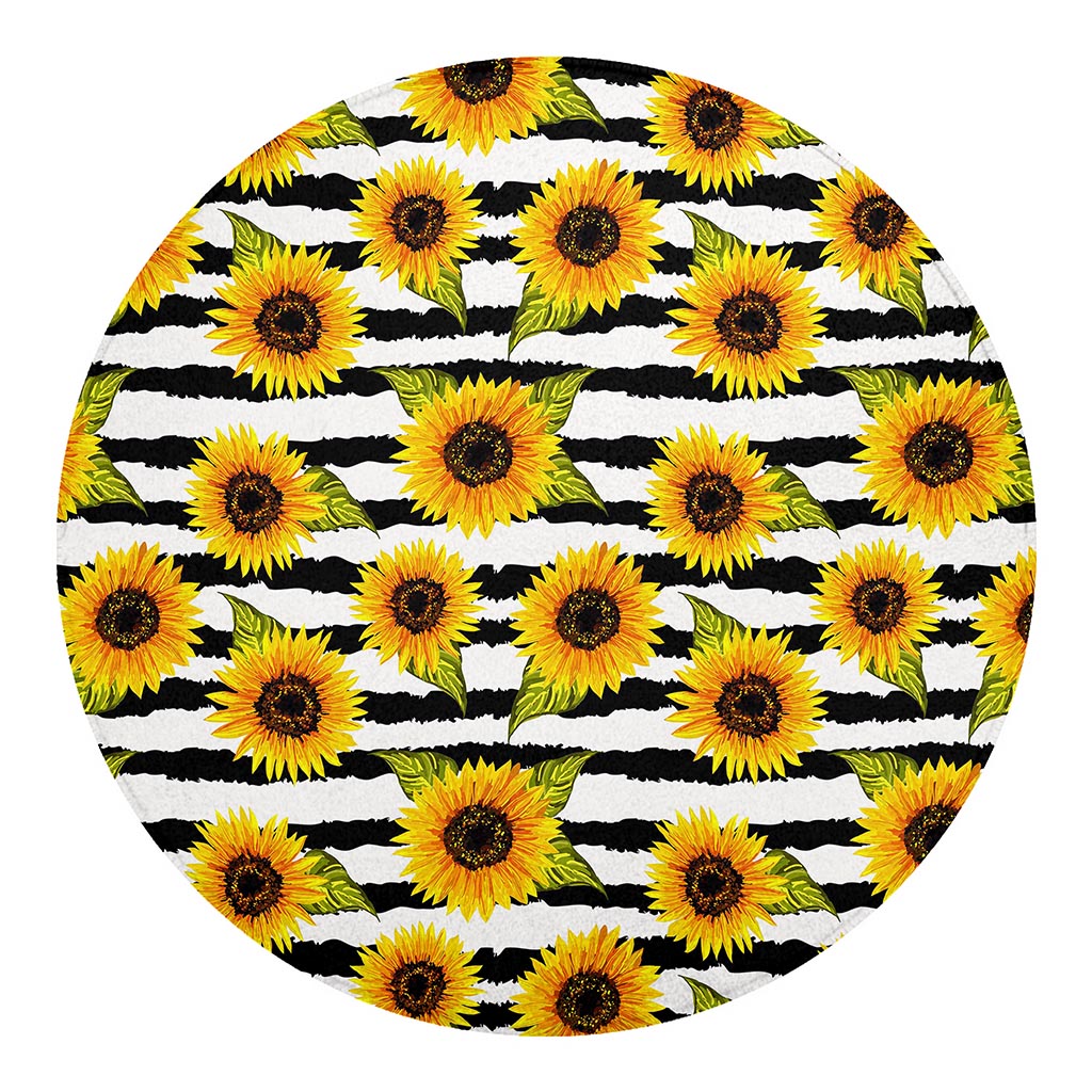 Sunflower Striped Pattern Print Round Blanket