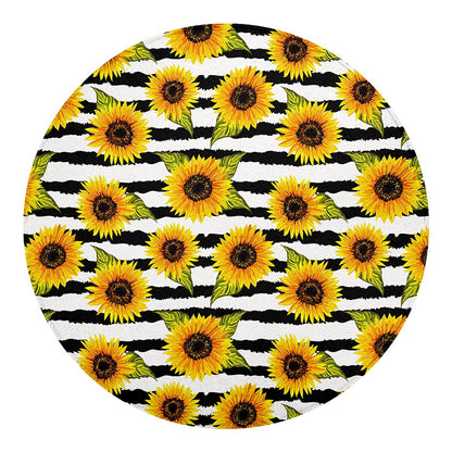 Sunflower Striped Pattern Print Round Blanket