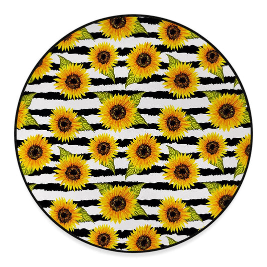 Sunflower Striped Pattern Print Round Floor Mat