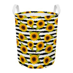Sunflower Striped Pattern Print Round Laundry Basket
