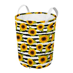 Sunflower Striped Pattern Print Round Laundry Basket