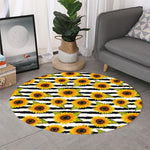 Sunflower Striped Pattern Print Round Rug