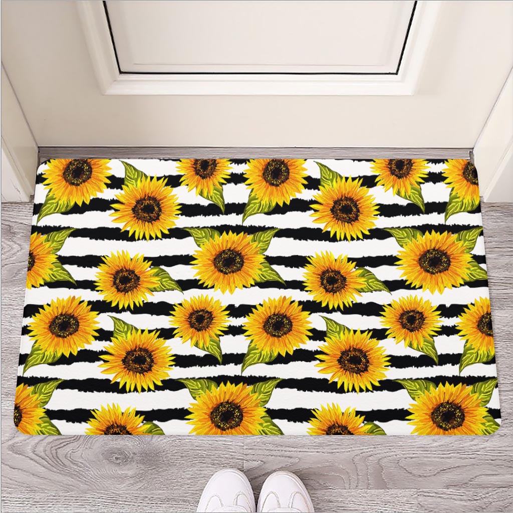 Sunflower Striped Pattern Print Rubber Doormat
