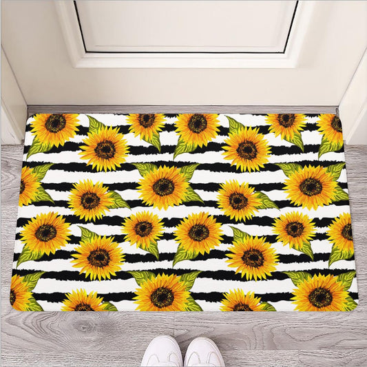 Sunflower Striped Pattern Print Rubber Doormat
