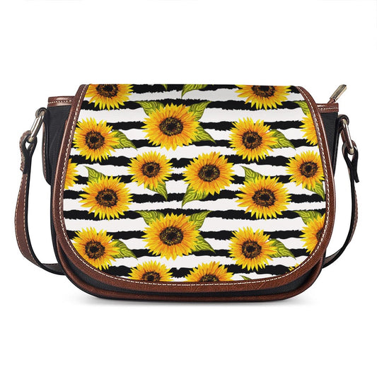 Sunflower Striped Pattern Print Saddle Bag