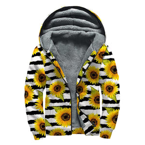 Sunflower Striped Pattern Print Sherpa Lined Zip Up Hoodie