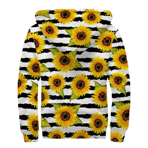 Sunflower Striped Pattern Print Sherpa Lined Zip Up Hoodie