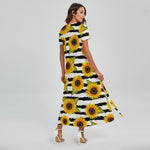 Sunflower Striped Pattern Print Short Sleeve Maxi Dress