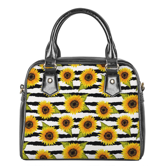 Sunflower Striped Pattern Print Shoulder Handbag