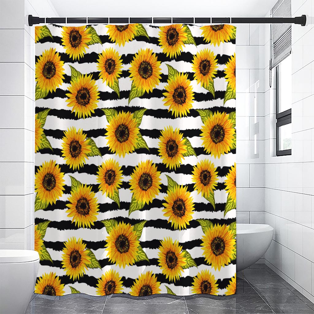 Sunflower Striped Pattern Print Shower Curtain