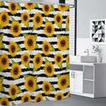 Sunflower Striped Pattern Print Shower Curtain