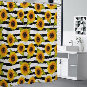 Sunflower Striped Pattern Print Shower Curtain