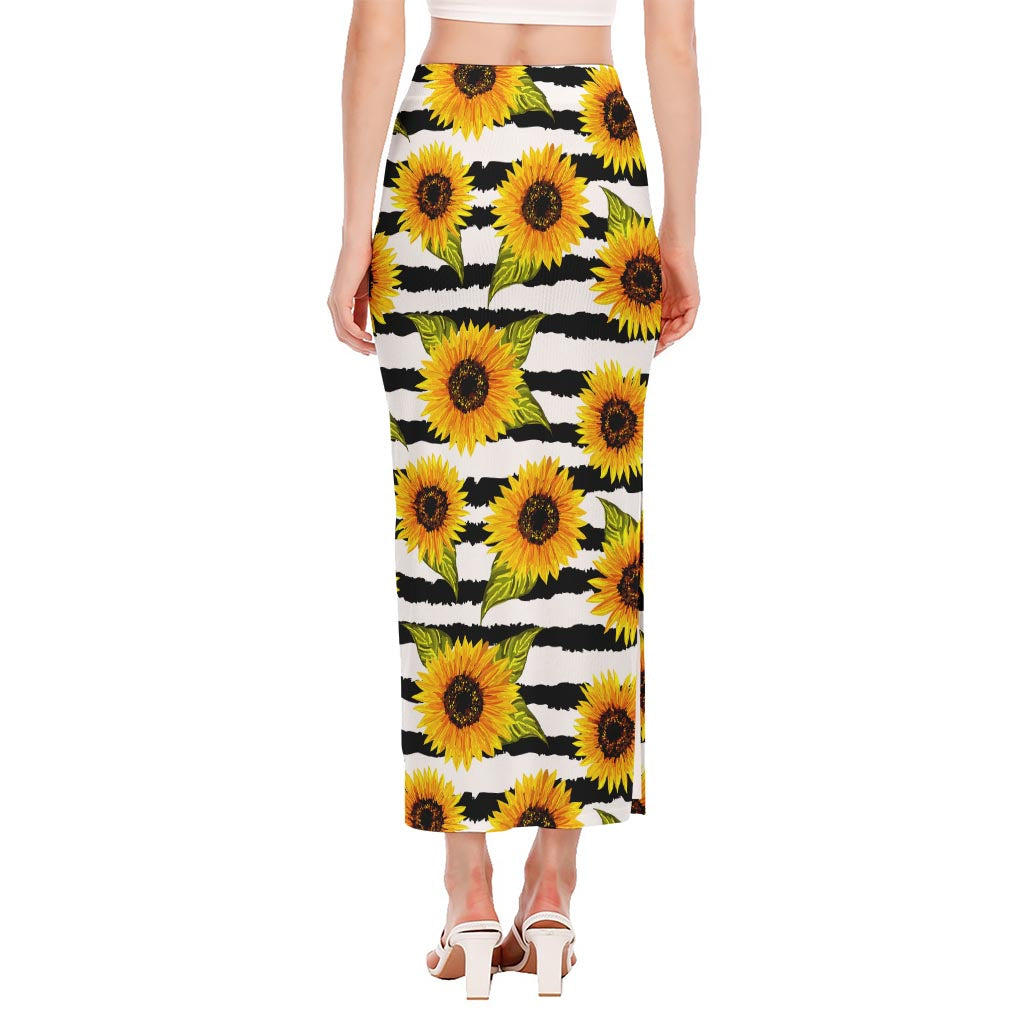 Sunflower Striped Pattern Print Side Slit Maxi Skirt